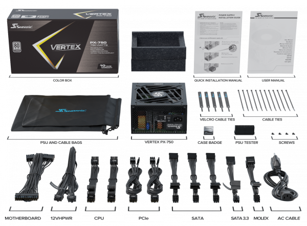 Seasonic VERTEX PX-750 ATX3.0 750W 80 Plus Platinum Modular Power Supply - Image 3